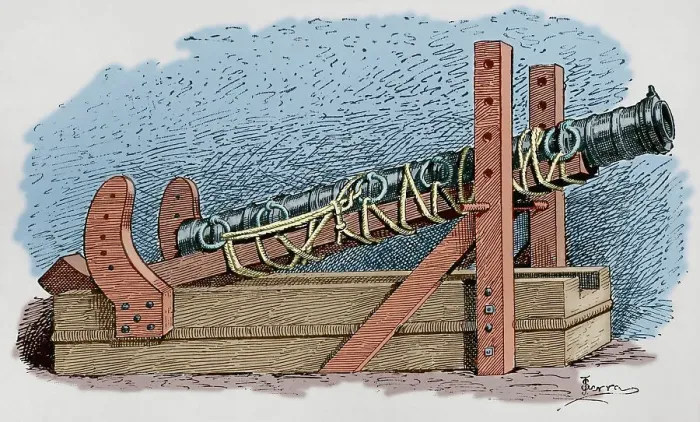 Framed Print : Weaponry, Middle Ages. Bombard. Engraving by Serra Framed Print : Weaponry, Middle Ages. Bombard. Engraving by Serra