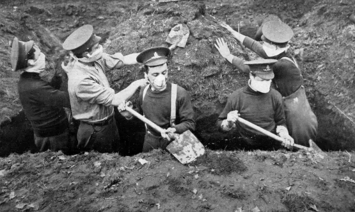 Framed Print : Wearing respirators in a trench Framed Print : Wearing respirators in a trench