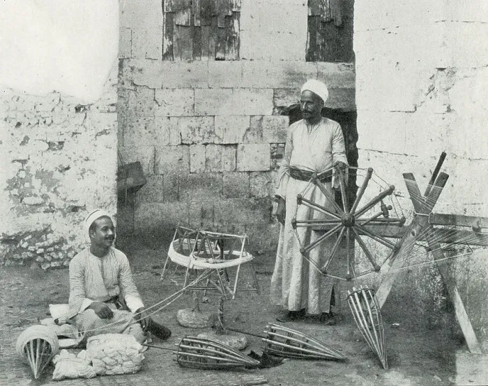 Framed Print : Weavers preparing silk for the looms, Cairo, Egypt Framed Print : Weavers preparing silk for the looms, Cairo, Egypt