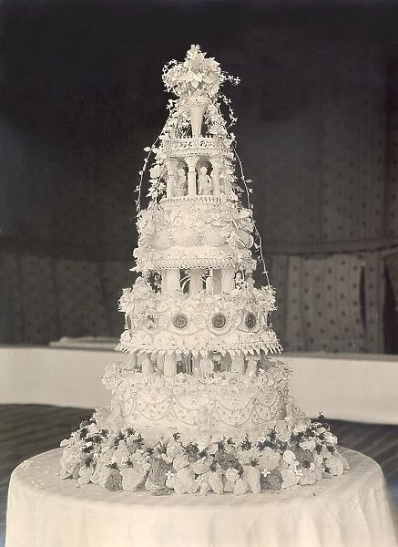 A wedding cake to be proud of, for the wedding of a British couple in India. Date: 1920