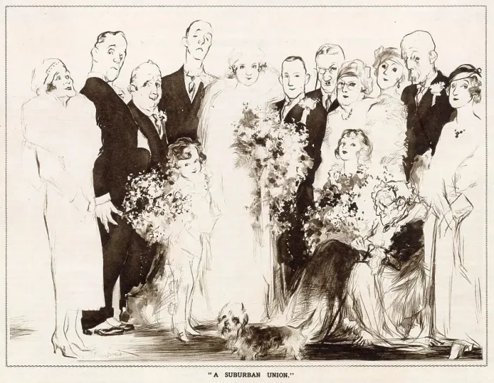 Framed Print : The wedding day, braid and groom with their families. Date: 1933 Framed Print : The wedding day, braid and groom with their families. Date: 1933