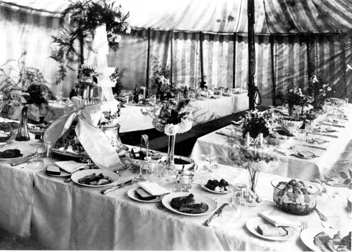Framed Print : A wedding feast in a marquee in Edwardian times Framed Print : A wedding feast in a marquee in Edwardian times