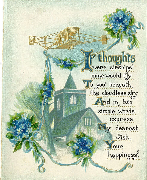 Wedding greetings card, early aeroplane