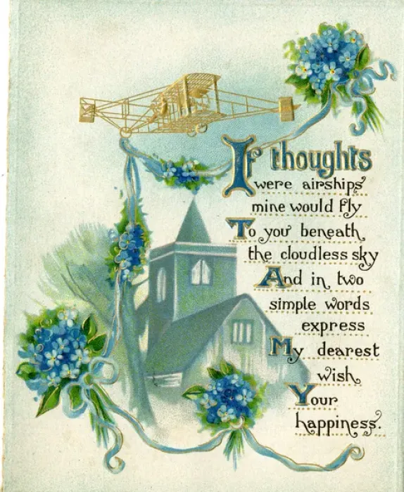 Framed Print : Wedding greetings card, early aeroplane Framed Print : Wedding greetings card, early aeroplane