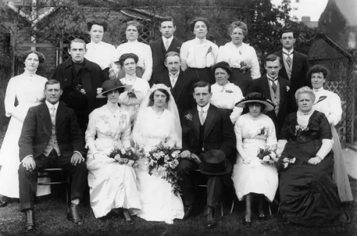 Framed Print : Wedding group photo, West Ham, East London Framed Print : Wedding group photo, West Ham, East London
