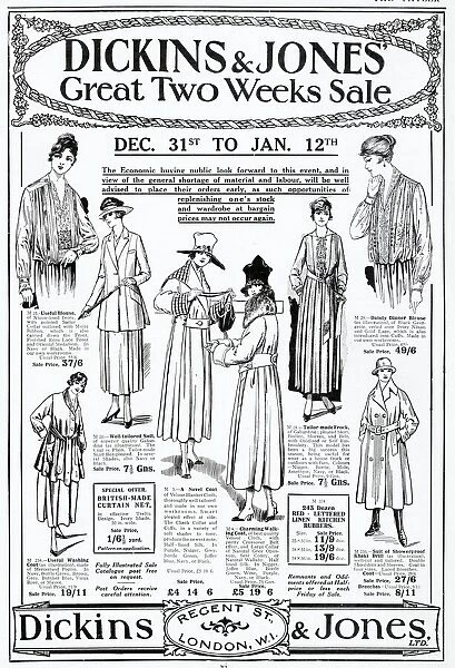 Two weeks sale on tailor-made womens clothing. Date: January 1918