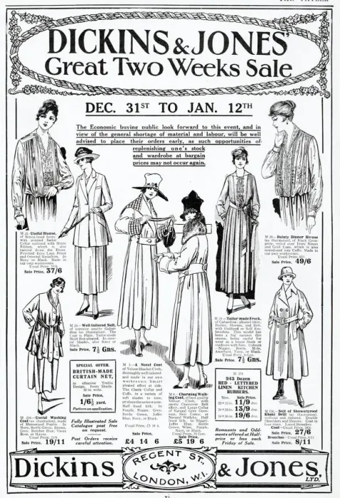 Framed Print : Two weeks sale on tailor-made womens clothing. Date: January 1918 Framed Print : Two weeks sale on tailor-made womens clothing. Date: January 1918