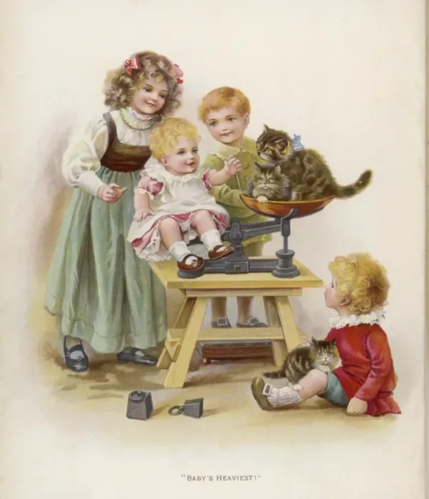 Framed Print : Weighing Baby and Cats