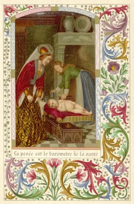 Framed Print : Weighing Medieval Child Framed Print : Weighing Medieval Child