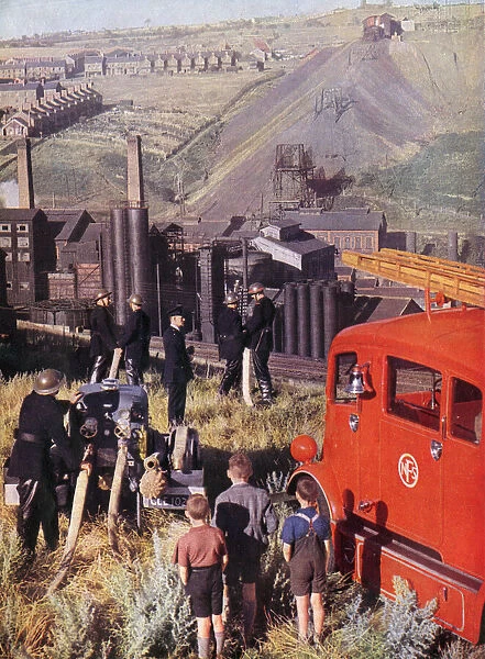 Welsh Firemen in position above the pit-head and railway