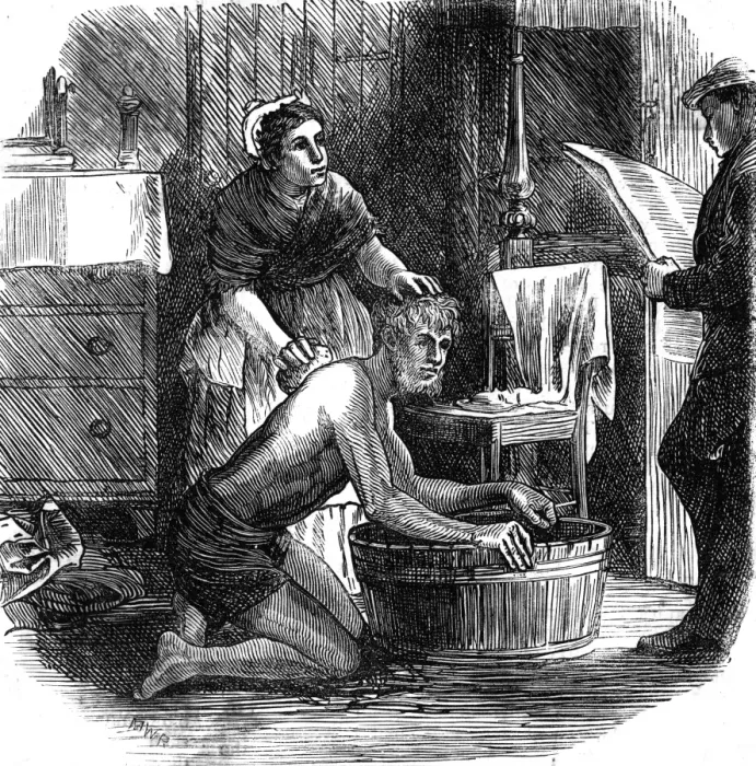 Framed Print : Welsh Miner Washing 1870 Framed Print : Welsh Miner Washing 1870