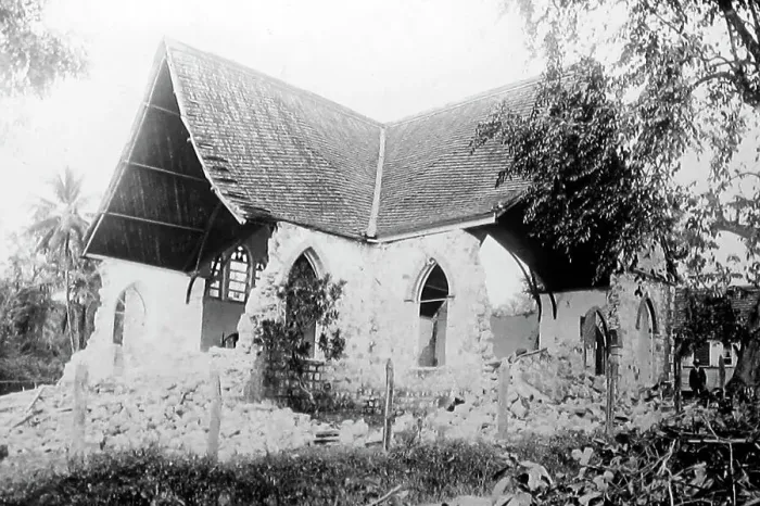 Framed Print : Wesleyan Church, Seaforth, Jamaica earthquake Framed Print : Wesleyan Church, Seaforth, Jamaica earthquake