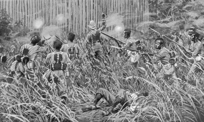 Framed Print : The West Indian troops rushing the stockade at Bongeh Framed Print : The West Indian troops rushing the stockade at Bongeh