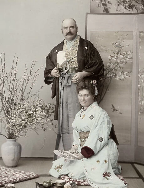 Western couple dressed in Japanese clothes