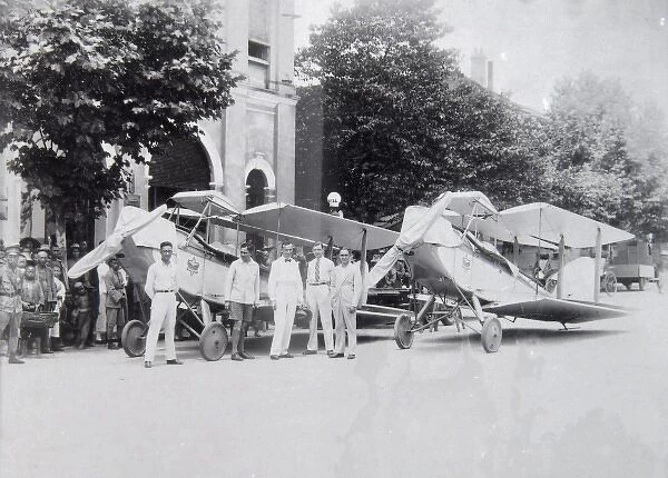 Western men on a trip to the Far East, with aircraft