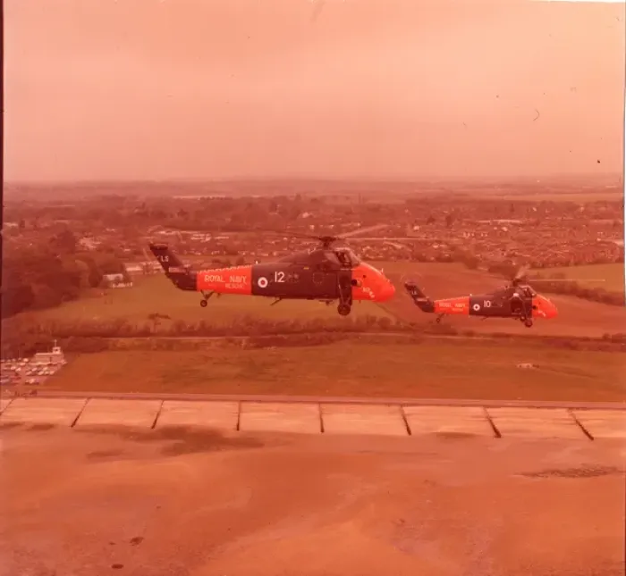 Framed Print : Two Westland Wessex HU5 helicopters, XS491 and XS523, fr?