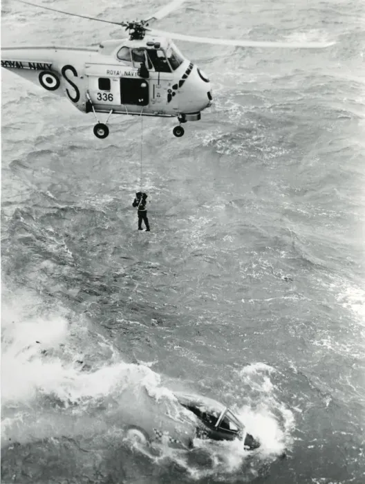 Framed Print : A Westland Whirlwind during a rescue attempt at sea in 1963