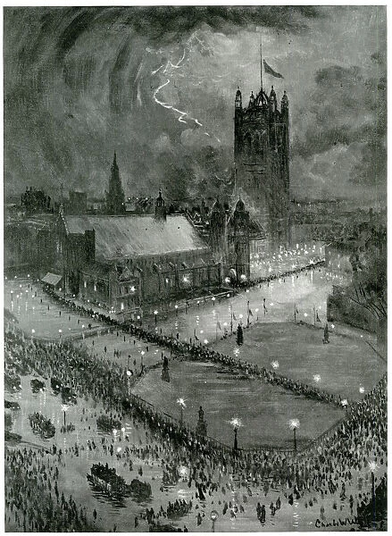 Westminster Hall by night: Waiting and departing 1910