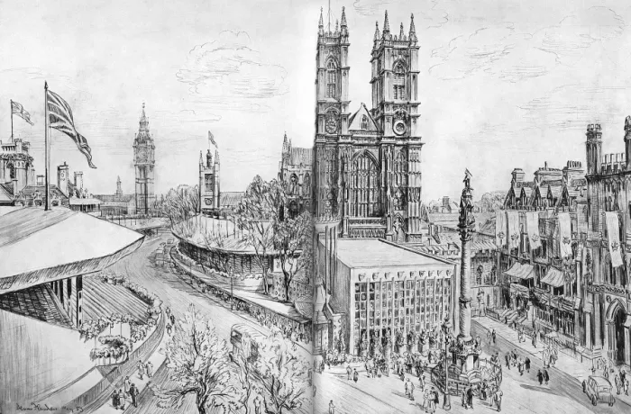 Framed Print : Westminster transformed for the Coronation, 1953 Framed Print : Westminster transformed for the Coronation, 1953