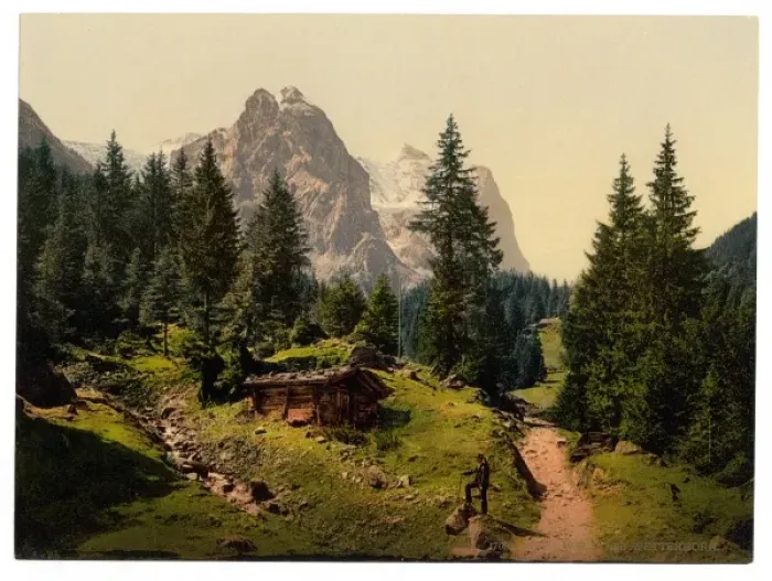 Framed Print : Well and Wetterhorn Mountains, Bernese Oberland, Switzerland Framed Print : Well and Wetterhorn Mountains, Bernese Oberland, Switzerland