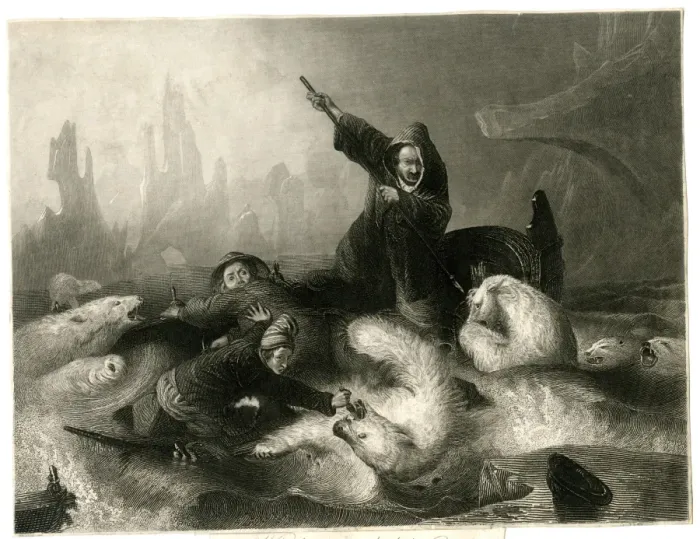 Framed Print : Whalers attacked by polar bears Framed Print : Whalers attacked by polar bears