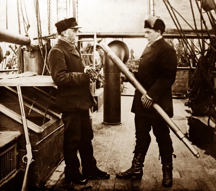 Framed Print : Whaling ship officers in the Arctic Framed Print : Whaling ship officers in the Arctic