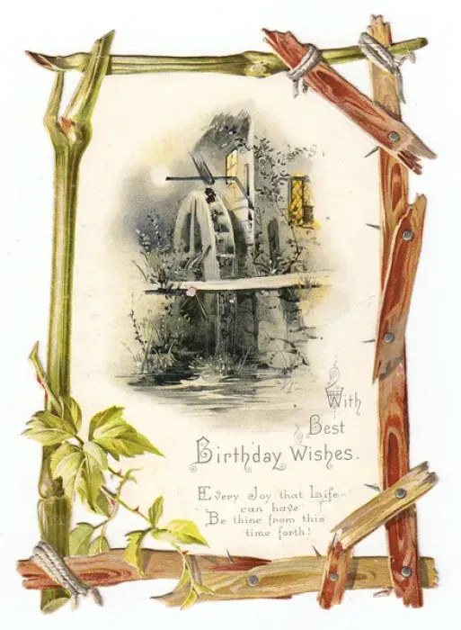 Framed Print : Mill and wheel on a cutout birthday card Framed Print : Mill and wheel on a cutout birthday card