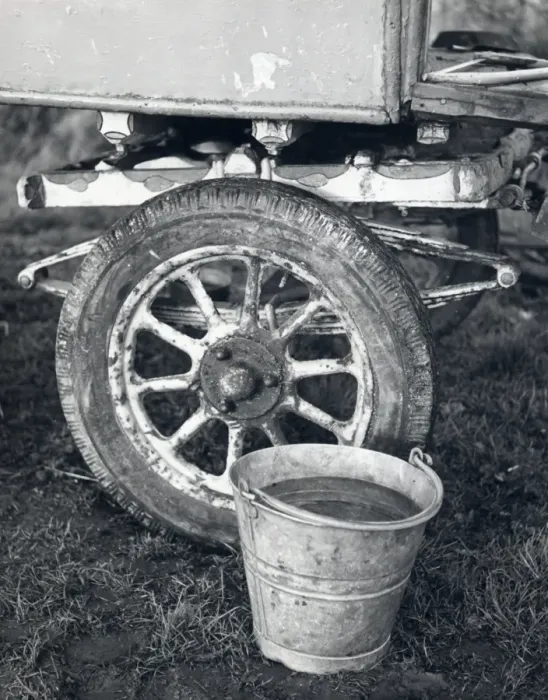 Framed Print : Wheel of gipsy caravan with bucket Framed Print : Wheel of gipsy caravan with bucket