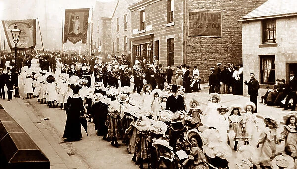 Whit Monday procession, Padiham, Lancashire, early 1900s