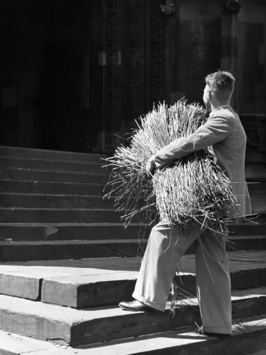 Framed Print : The Whit Sunday custom of strawing the floor of the Nave of the church with rushes Framed Print : The Whit Sunday custom of strawing the floor of the Nave of the church with rushes