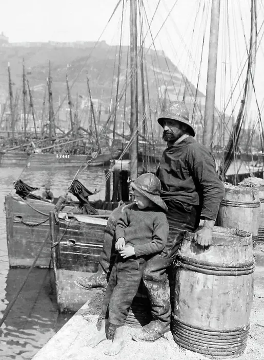 Framed Print : Whitby fisherman and his son, Victorian period Framed Print : Whitby fisherman and his son, Victorian period