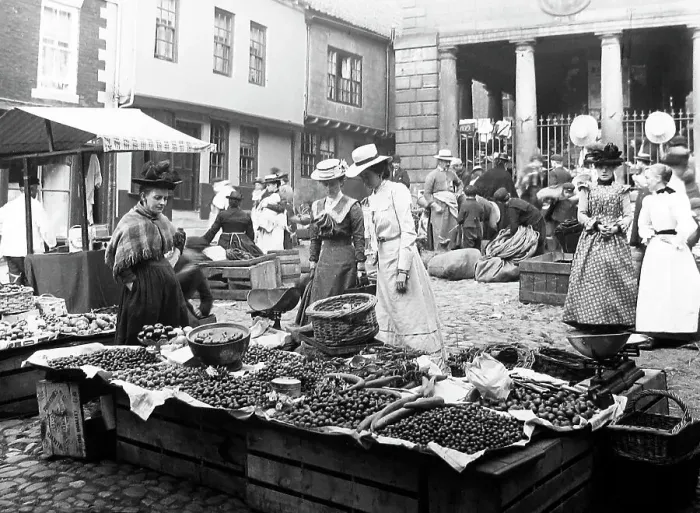 Framed Print : Whitby Market, Victorian period Framed Print : Whitby Market, Victorian period