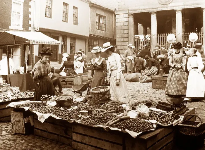 Framed Print : Whitby Market, Victorian period Framed Print : Whitby Market, Victorian period