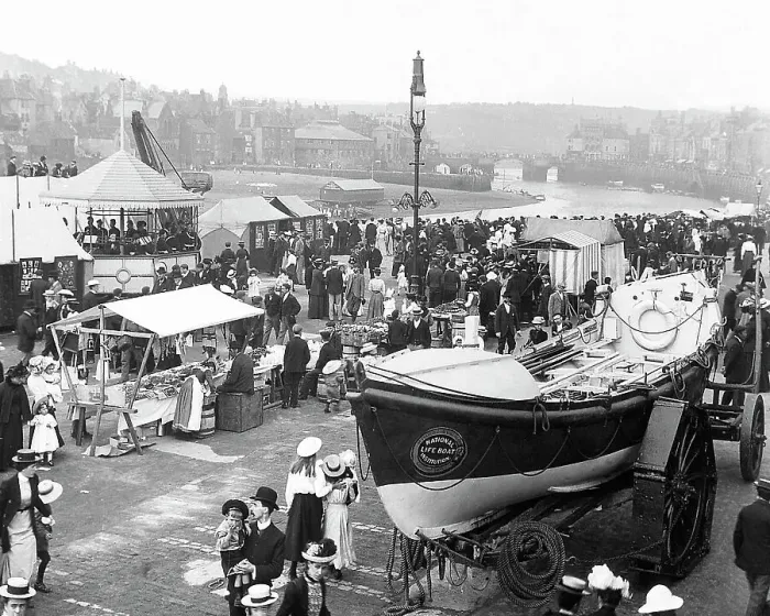 Framed Print : Whitby Regatta at the the Lifeboat House Victorian period