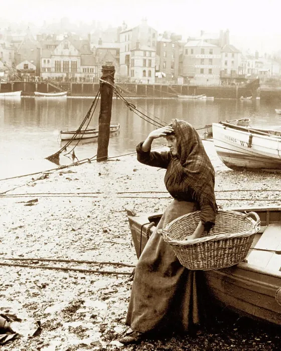 Framed Print : Whitby Waiting for the Boats Victorian period Framed Print : Whitby Waiting for the Boats Victorian period