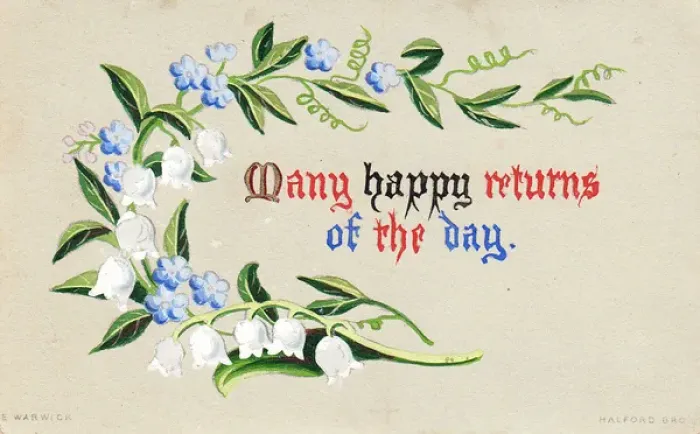 Framed Print : White and blue flowers on a hand-coloured birthday card Framed Print : White and blue flowers on a hand-coloured birthday card