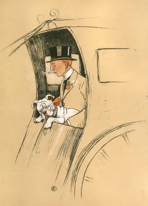 Framed Print : White bulldog puppy taken home by aristocratic man Framed Print : White bulldog puppy taken home by aristocratic man