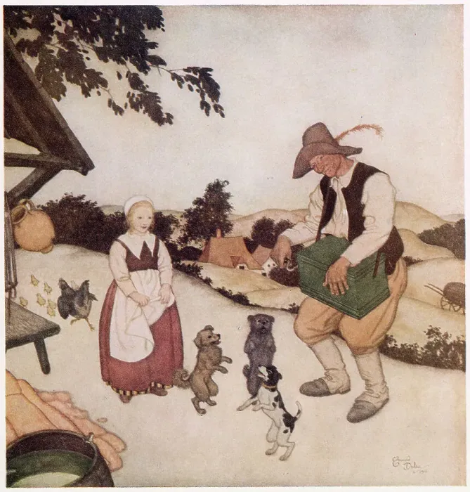 Framed Print : White Caroline and Black Caroline: A Flemish fairy tale. An itinerant musician passes by Framed Print : White Caroline and Black Caroline: A Flemish fairy tale. An itinerant musician passes by
