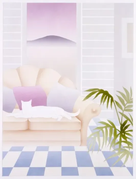 Framed Print : White cat on a sofa Framed Print : White cat on a sofa