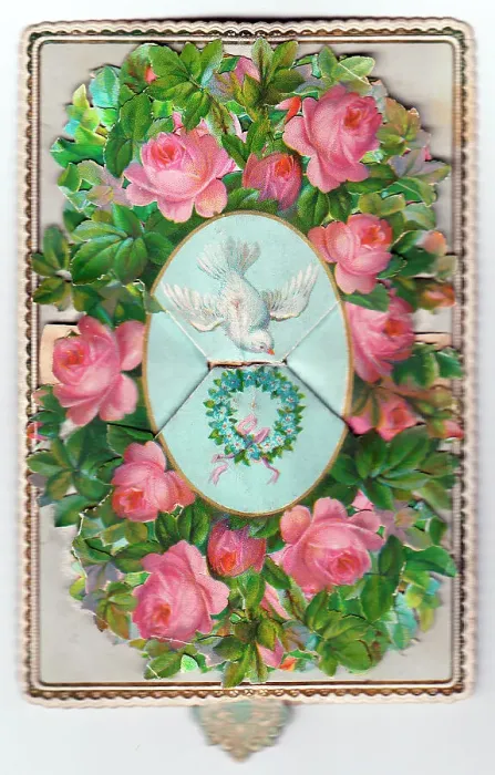 Framed Print : White dove and pink roses on a greetings card Framed Print : White dove and pink roses on a greetings card