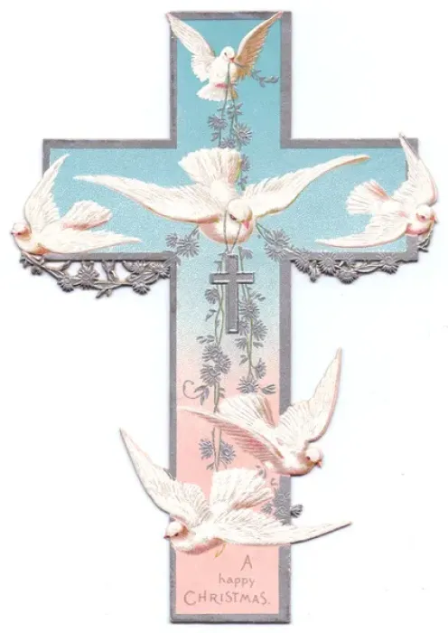Framed Print : White doves on a cross-shaped Christmas card Framed Print : White doves on a cross-shaped Christmas card