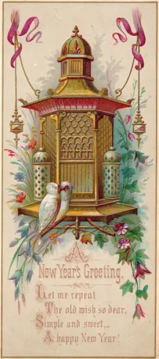 Framed Print : Two white doves and dovecote on a New Year card