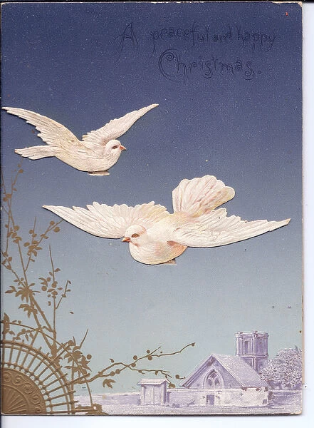 White doves on a movable Christmas card