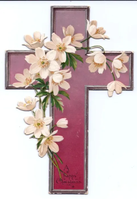 Framed Print : White flowers on a cross-shaped Christmas card Framed Print : White flowers on a cross-shaped Christmas card