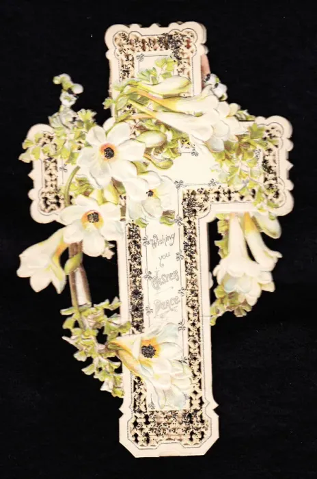 Framed Print : White flowers on a cross-shaped Easter card Framed Print : White flowers on a cross-shaped Easter card