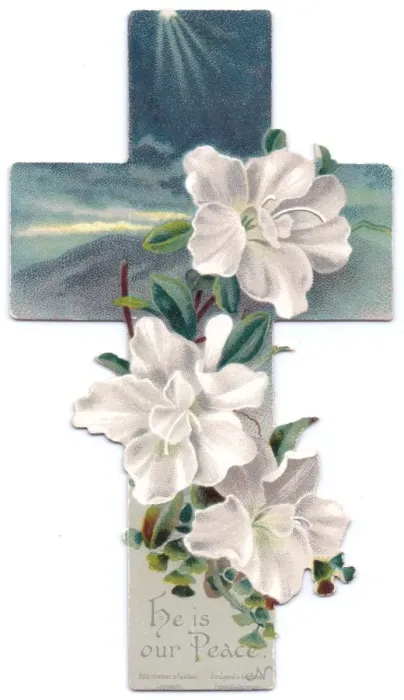 Framed Print : White flowers on a cross-shaped greetings card Framed Print : White flowers on a cross-shaped greetings card