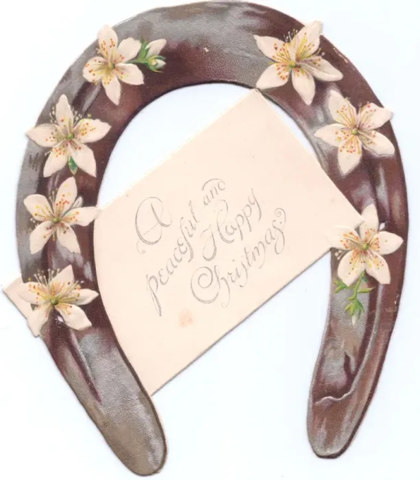 Framed Print : White flowers on a horseshoe-shaped Christmas card Framed Print : White flowers on a horseshoe-shaped Christmas card