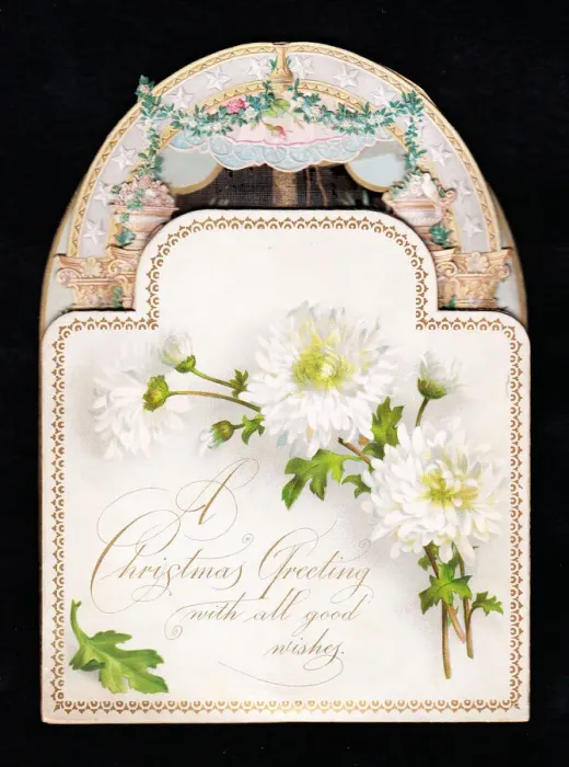 Framed Print : White flowers on an ornate cutout Christmas card Framed Print : White flowers on an ornate cutout Christmas card