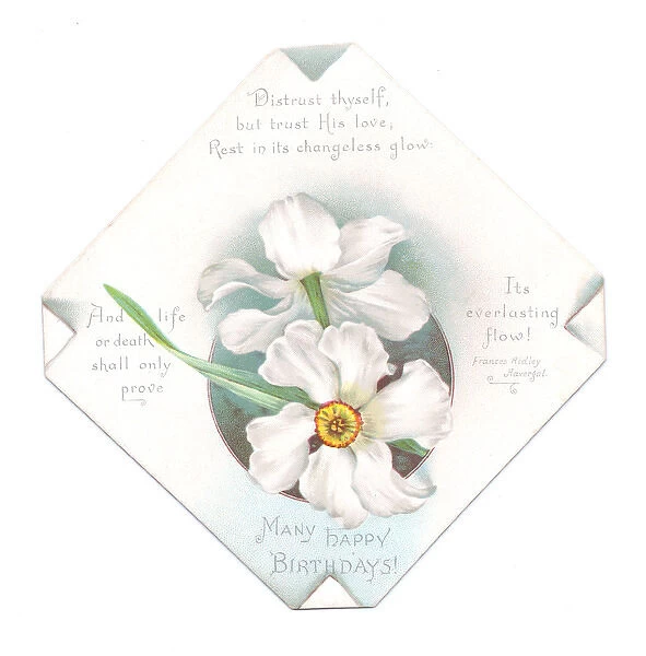 White flowers on a religious birthday card
