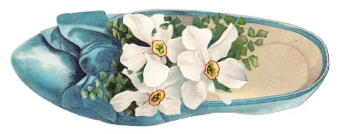 Framed Print : White flowers in a shoe-shaped greetings card Framed Print : White flowers in a shoe-shaped greetings card
